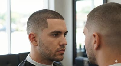 Buzz cut with clean line-up edges