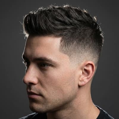 Mid taper fade on straight hair with textured top
