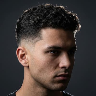 Mid taper fade on curly hair with defined curls
