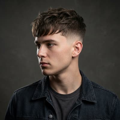 Mid taper fade with longer top and messy style