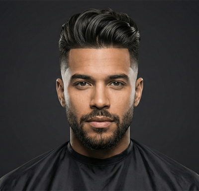 Pompadour with skin fade sides