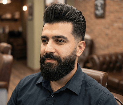 Pompadour with full beard