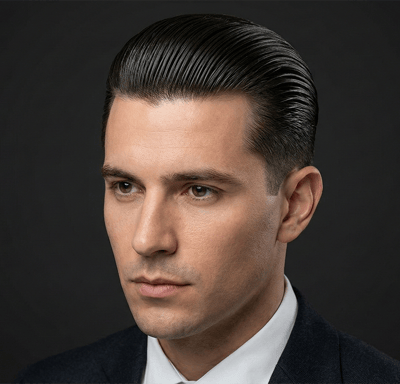 Classic slick back with high shine pomade